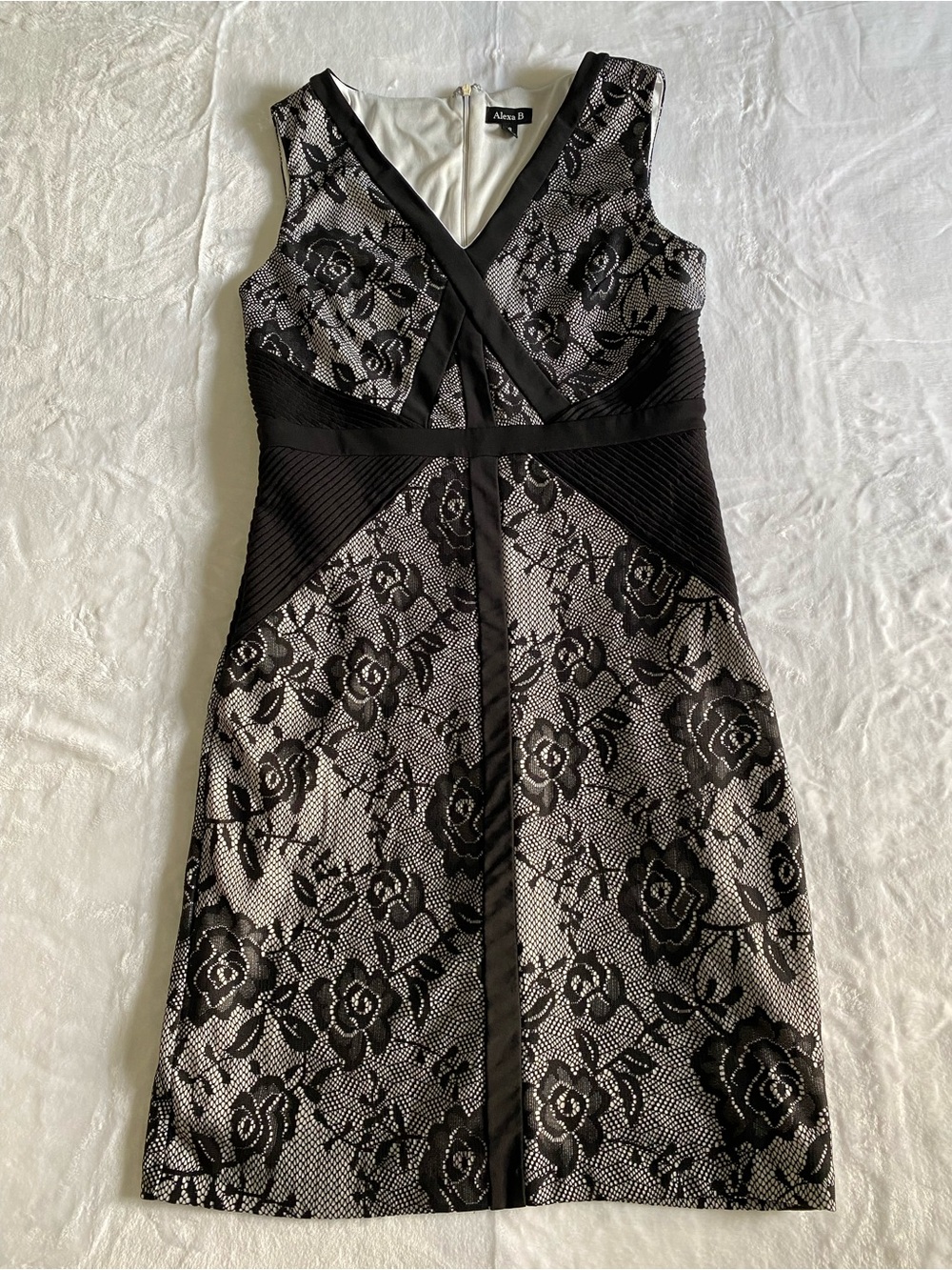 Alexa‎ B Black Floral Lace Midi Dress Size 8
